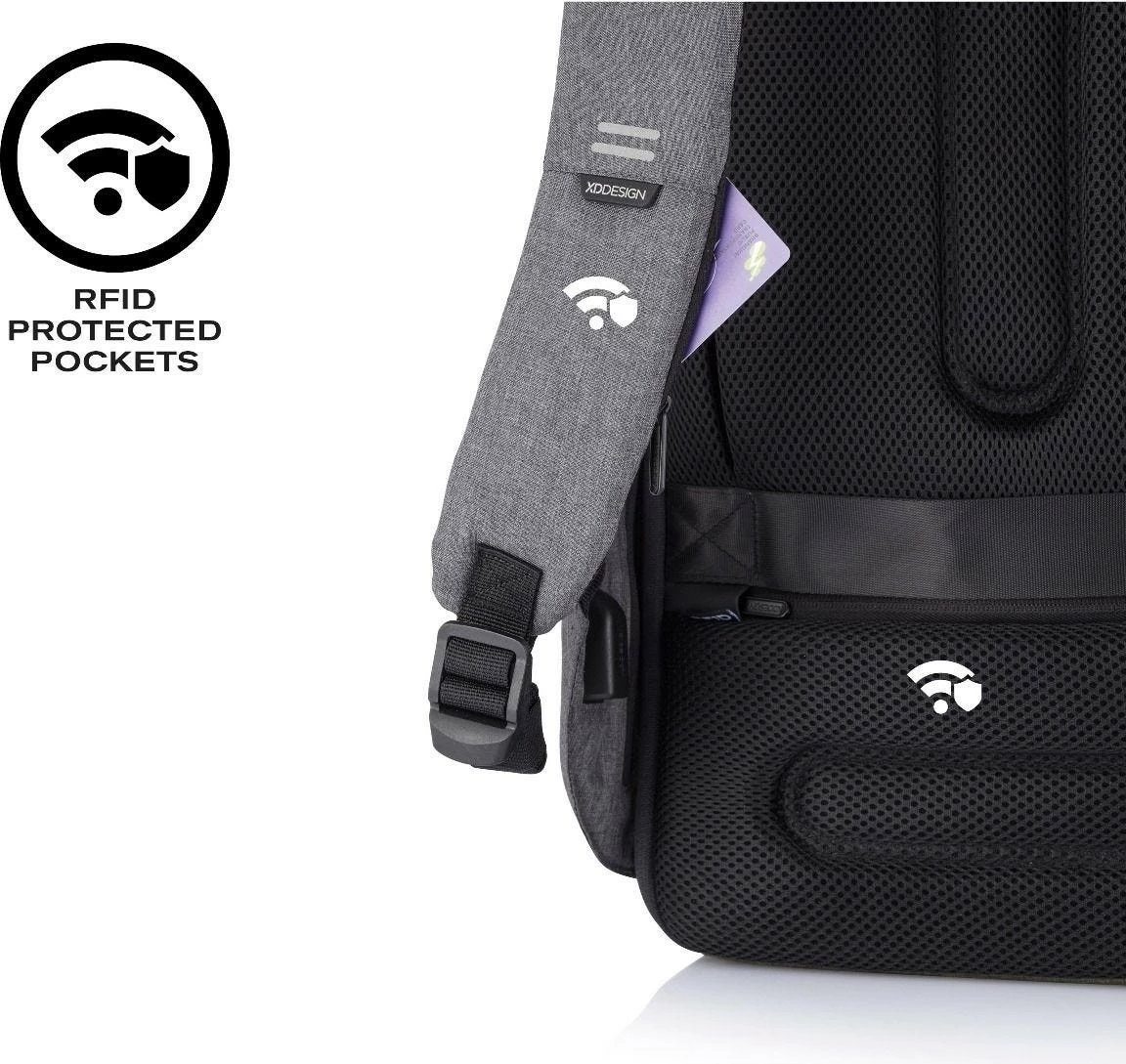 çantë shpine anti‑vjedhje, XD Design, Bobby Hero Small P705.702, 13.3 inç, 10.5L, port USB, RPET, gri