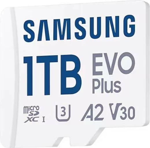 Kartelë memorie microSD Samsung EVO Plus 1TB me adapter SD, Bardhë Kartelë memorie microSD Samsung EVO Plus 1TB me adapter SD, Bardhë