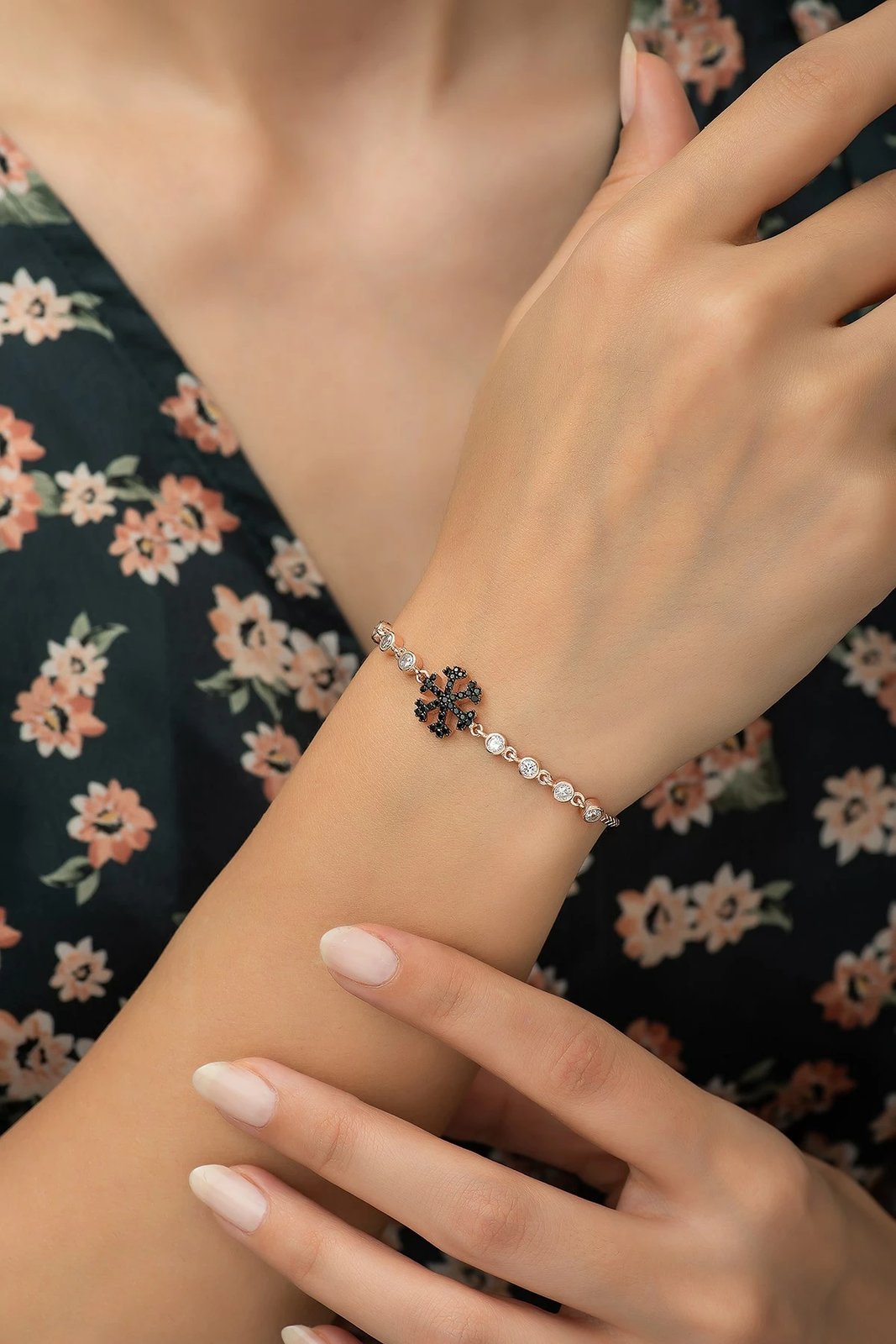 Byzylyk argjendi Jumeon, TRDYL694, ngjyrë rozë e artë, e zezë dhe e bardhë