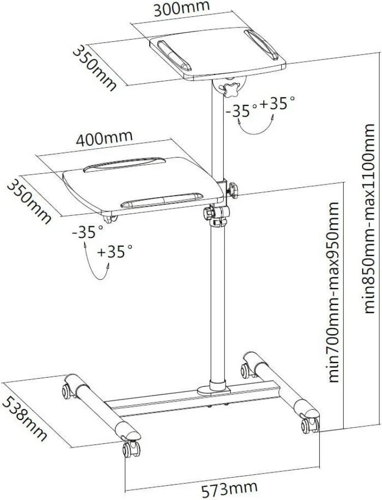 Karrocë universale TECHly për notebook/projektor, ICA-TB-TPM-6, Bardhë