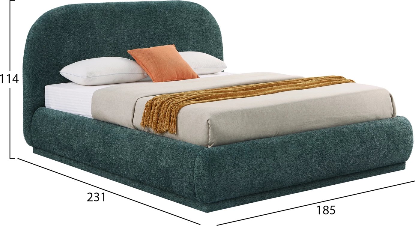 Krevat dopio me hapësirë për depo, stof chenille i gjelbër, NOCTIS CD726.07, dyshek 160x200cm