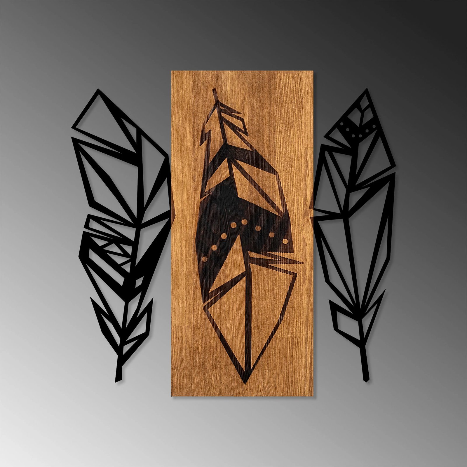 Aksesor dekorativ muri prej druri, Wallity, Leaves 2, ngjyrë arre dhe e zezë, 58x59cm