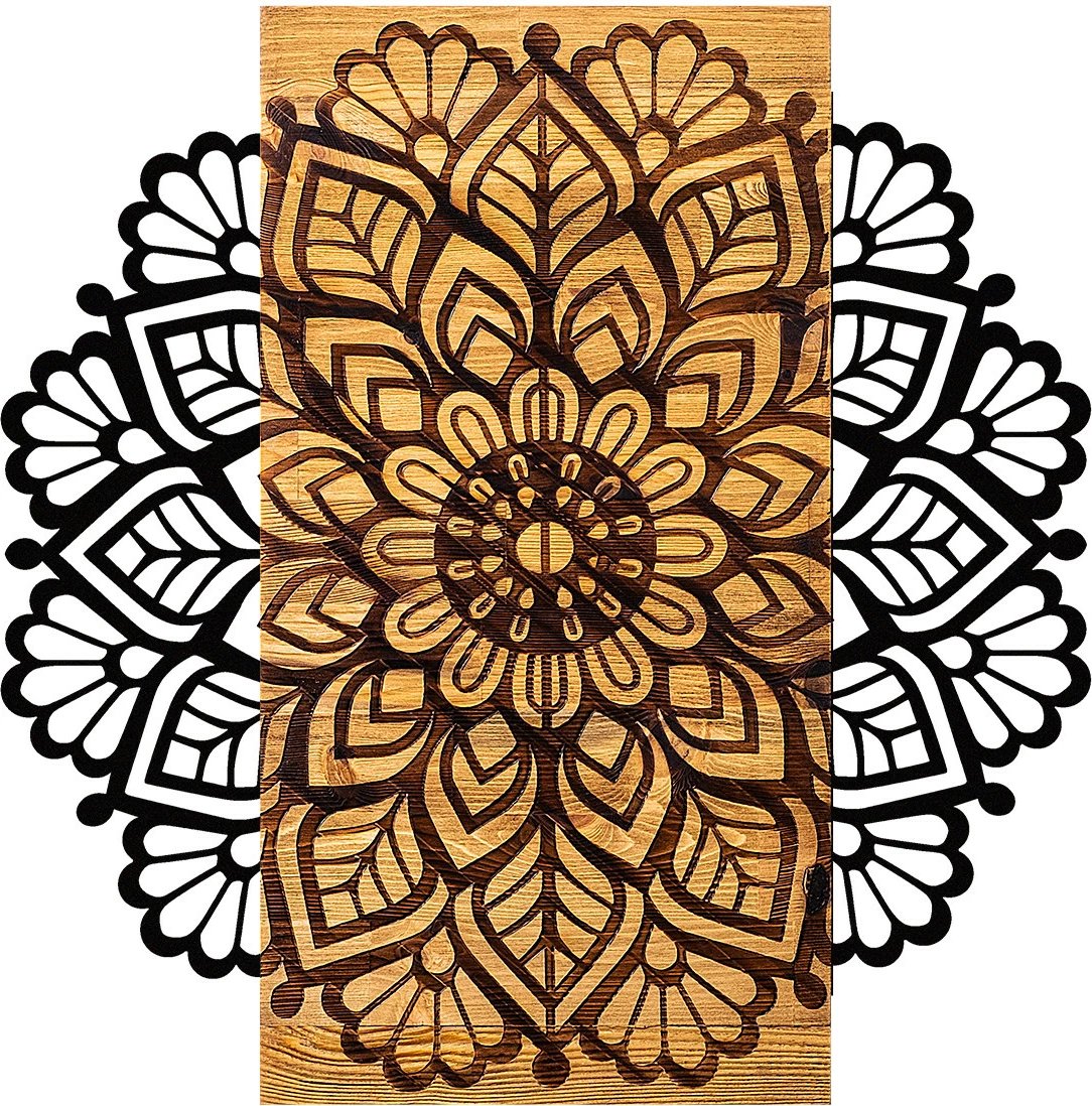 Aksesor dekorativ muri prej druri, Mandala 2, Wallity, ngjyrë e zezë, 58x58x3cm