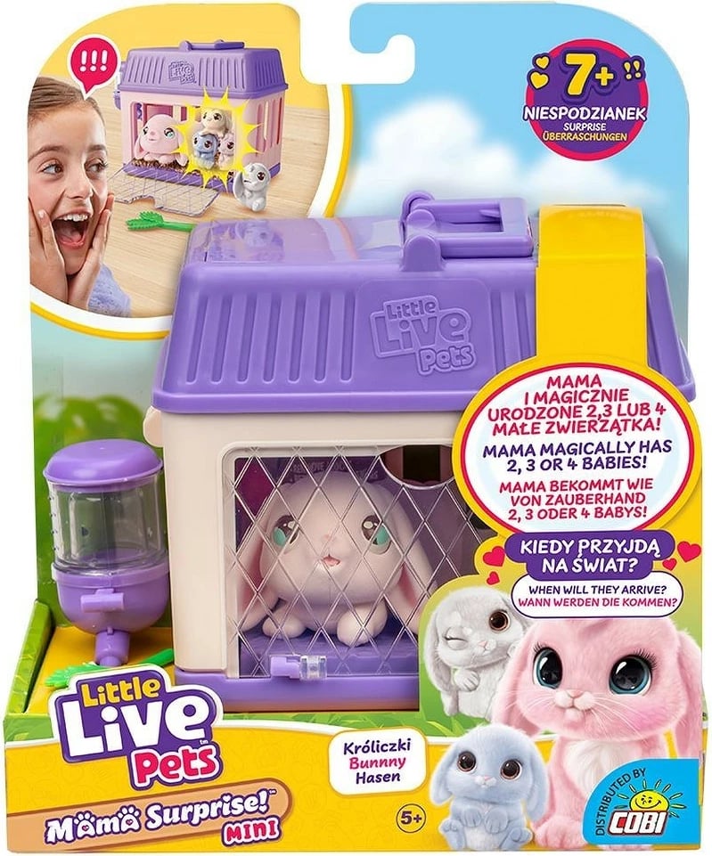Set lodrash Little Live Pets Mama Surprise Mini Bunny, Cobi, MO-26625, me kafaz dhe lepurusha të vegjël, vjollcë