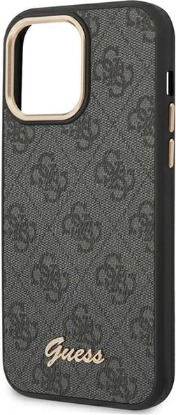 Mbështjellës Guess 4G Vintage Gold Logo për iPhone 14 Pro Max 6.7", i zi