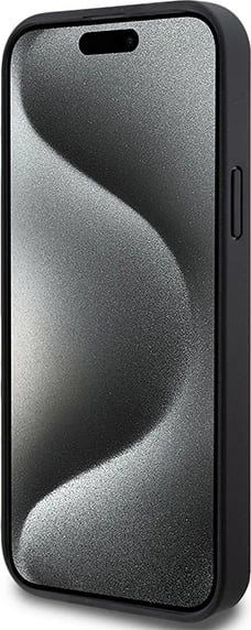 Mbështjellës DKNY Leather Pattern Metal Logo MagSafe për iPhone 15/14/13, i zi