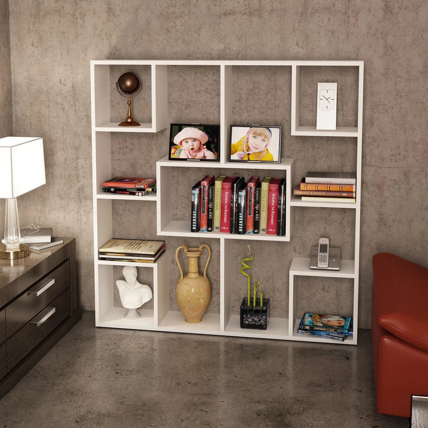 Bibliotekë melamine FH9029.01 e bardhë 120x22x123.6 cm