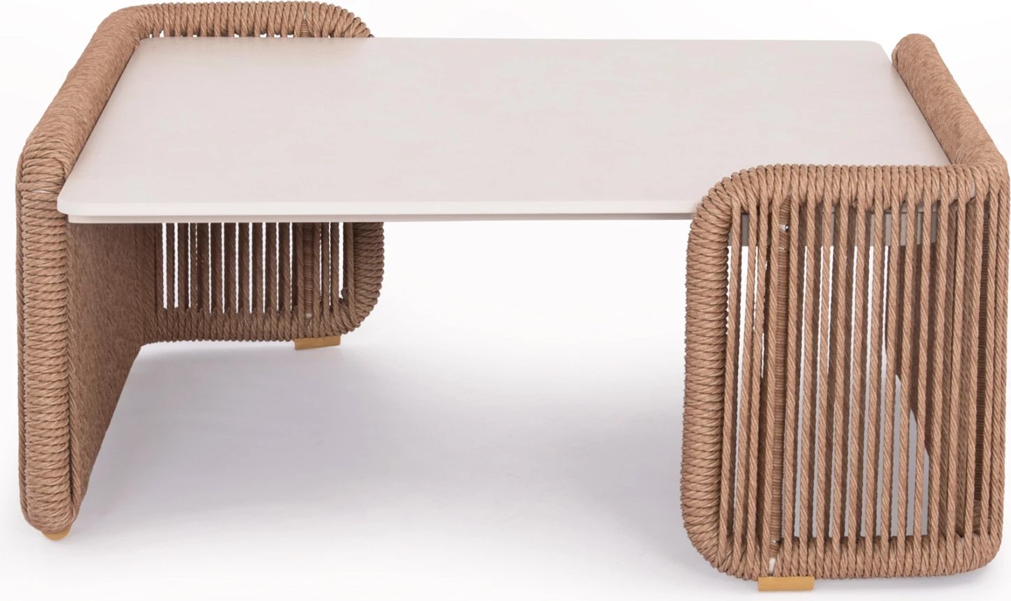 Tavolinë kafeje katrore alumini, litar bezh, sipërfaqe gur sintetik, 88x88x39.5cm, Destiny CD6171