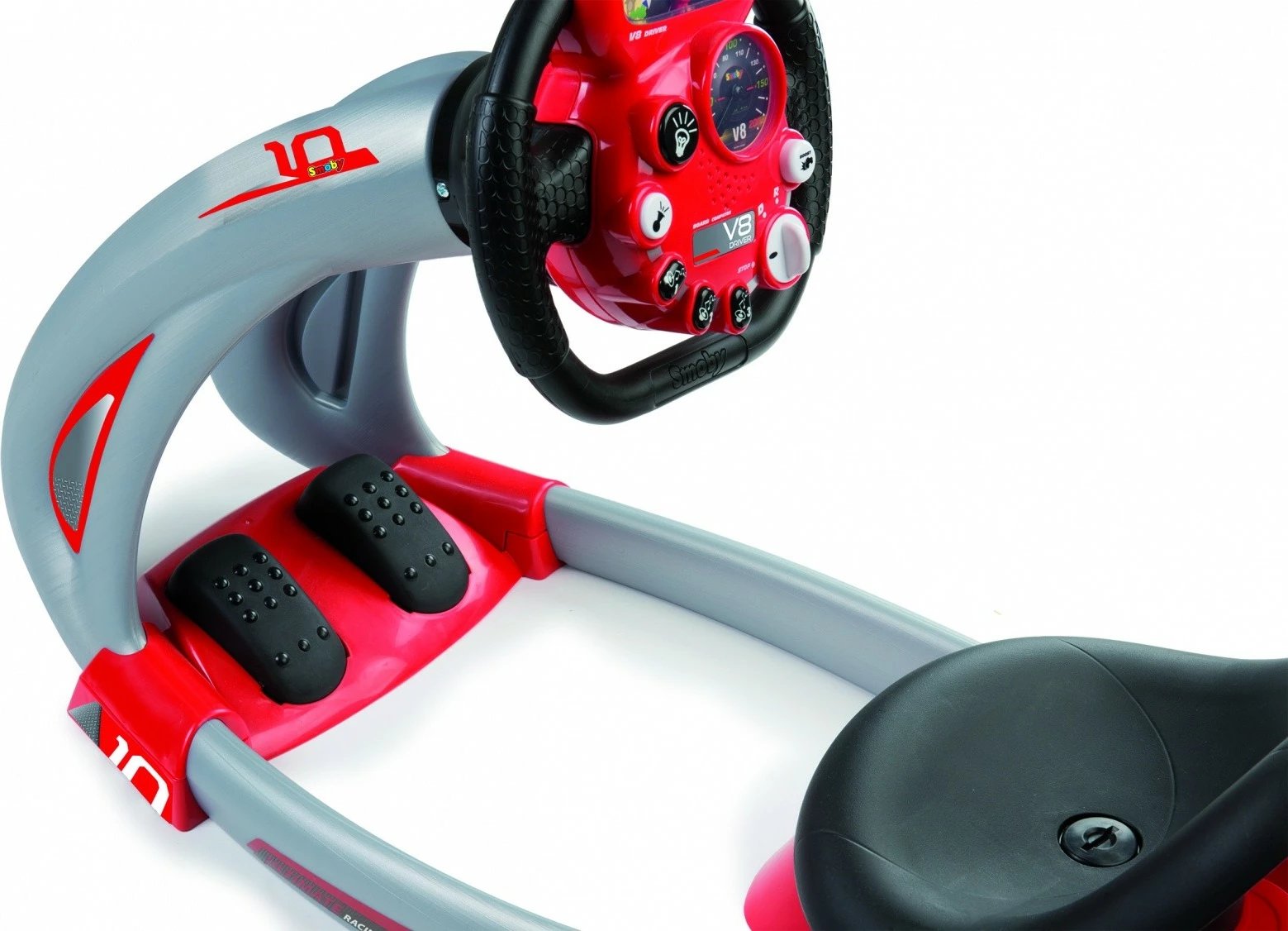Simulator drejtimi për fëmijë Smoby V8, elektronik, i kuq/gri/zi