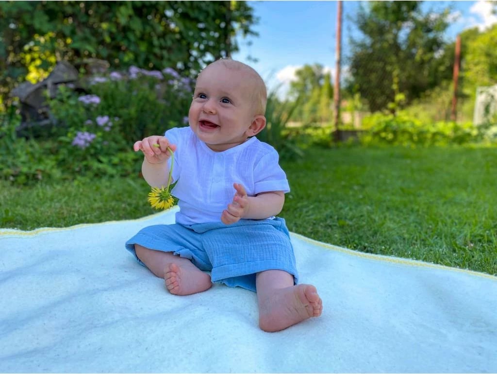 set muslini bebe, New Baby Summer Nature, 2 pjesë, 100% pambuk, madhësi 56 (0–3m), blu e errët