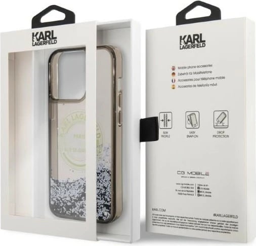 Mbështjellës Karl Lagerfeld Liquid Glitter RSG për iPhone 14 Pro Max, i zi