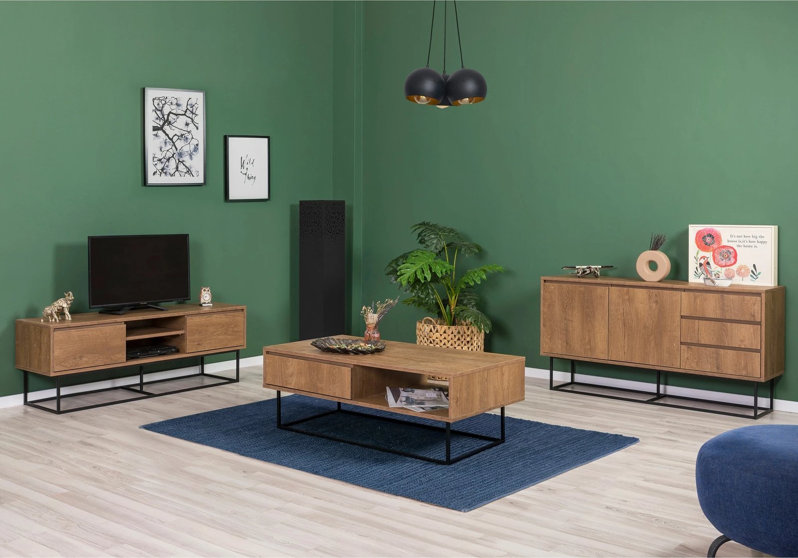 Set mobiljesh për dhomë dite, ngjyrë arre dhe e zezë, Skye Decor, Laxus Takım 1