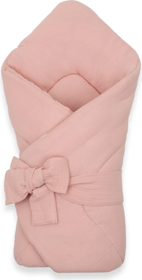 mbështjellëse muslin me lidhëse, New Baby, 75x75 cm, fibrë anti-alergjike, rozë e vjetër