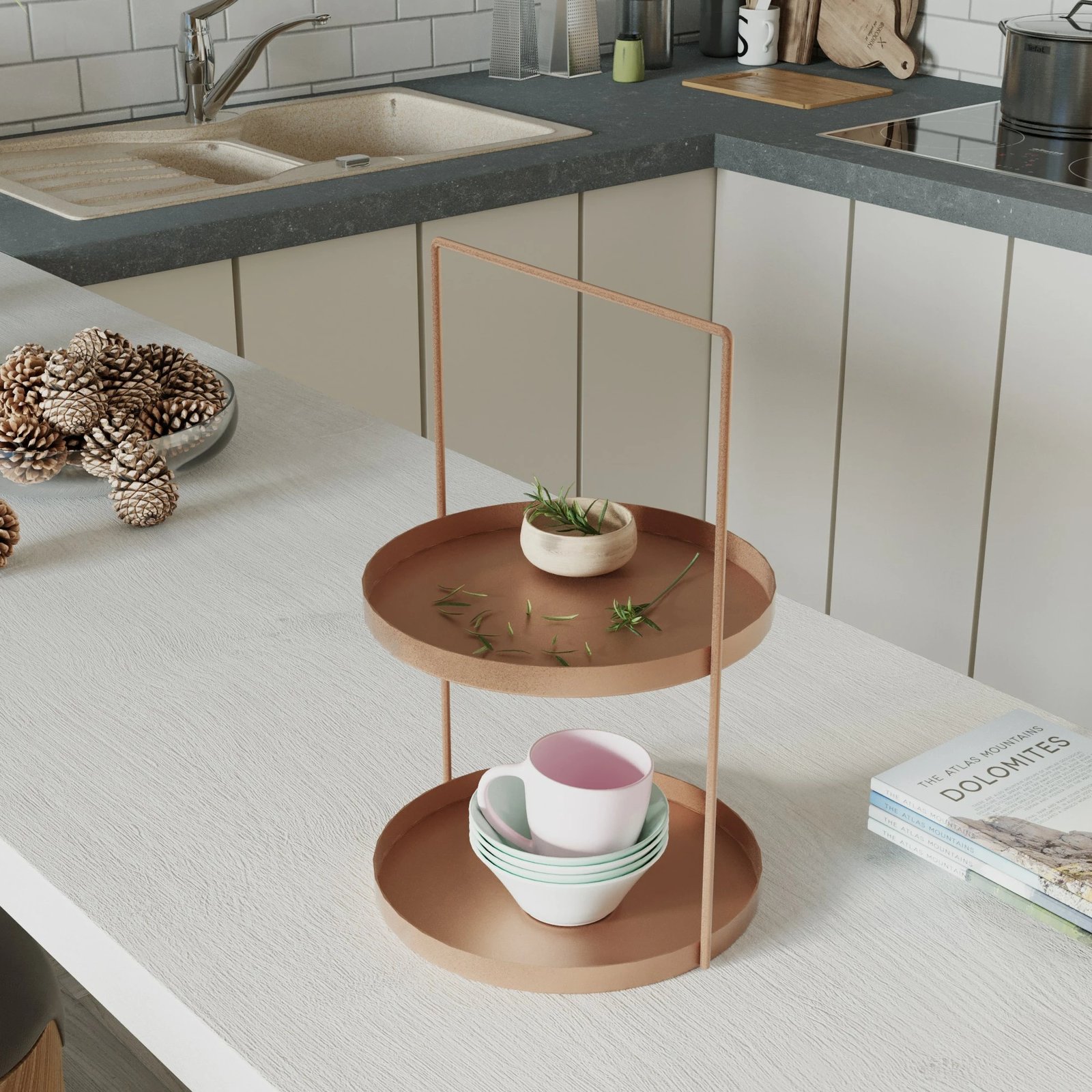 Aksesor dekorativ metalik, dy nivele, ngjyrë bakri, Tılos-A, Aberto Design