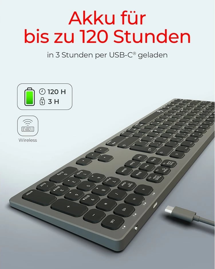 Tastierë KeySonic KSK-8023BTRF, full-size, wireless, Bluetooth, QWERTZ, antracit/zezë