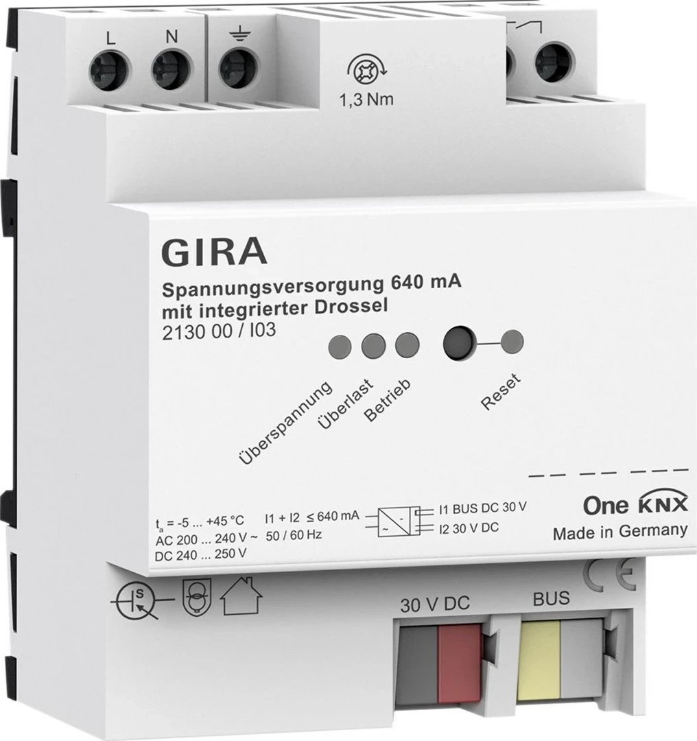 Furnizues energjie GIRA 213000 me choke KNX, 640 mA, Bardhë