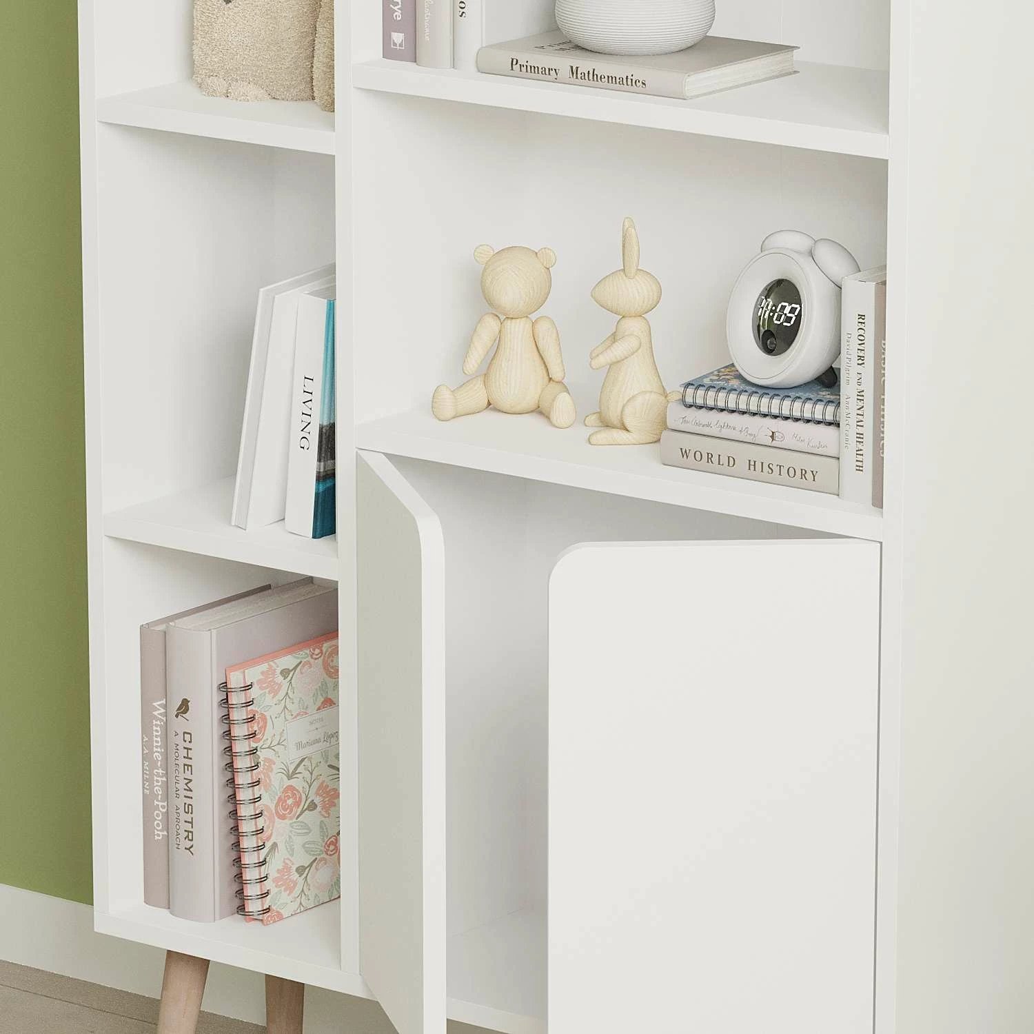 Raft librash Skye Decor, ngjyrë e bardhë, këmbë druri ahu