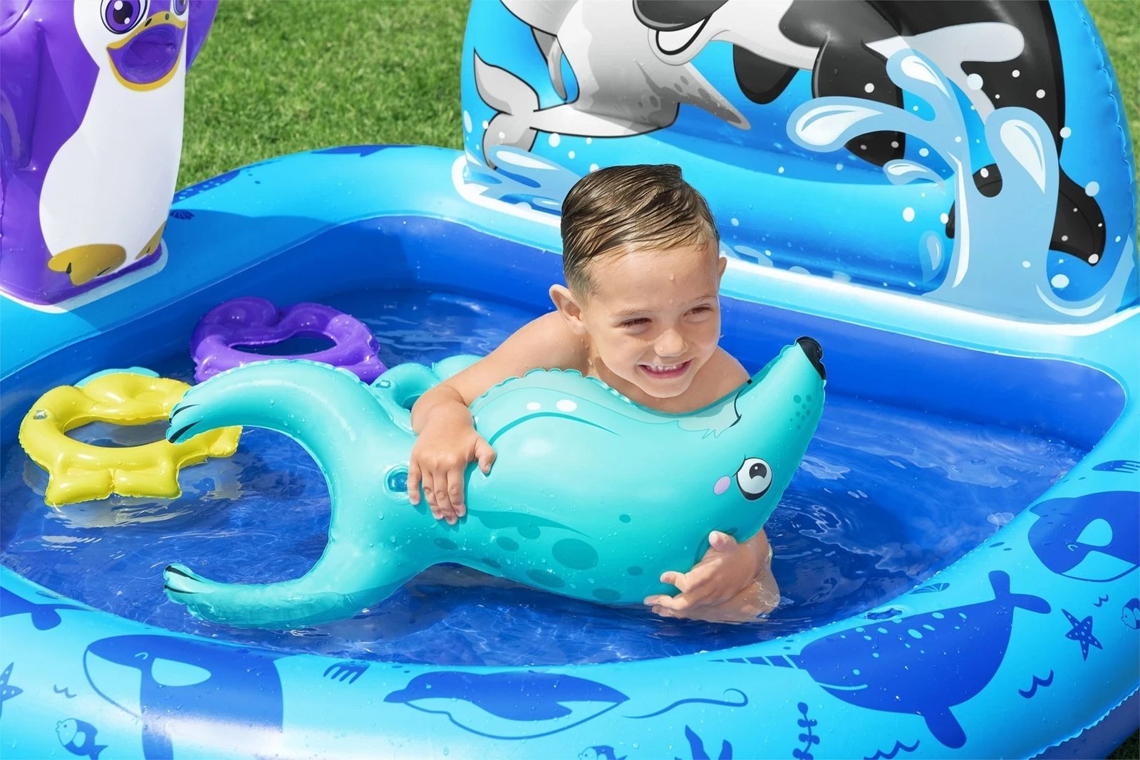 Qendër loje uji e fryrë për fëmijë Bestway Polar Pals, 1.34 m x 1.31 m x 73 cm, Blu