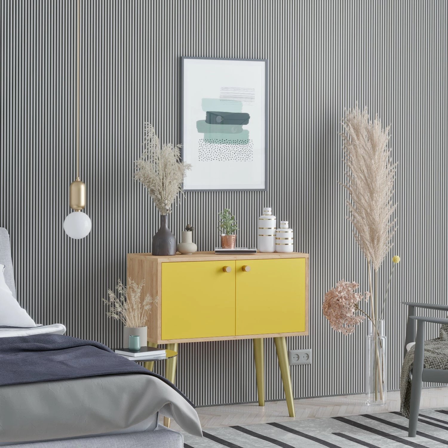 Konsol JOLA, ngjyrë lisi dhe e verdhë