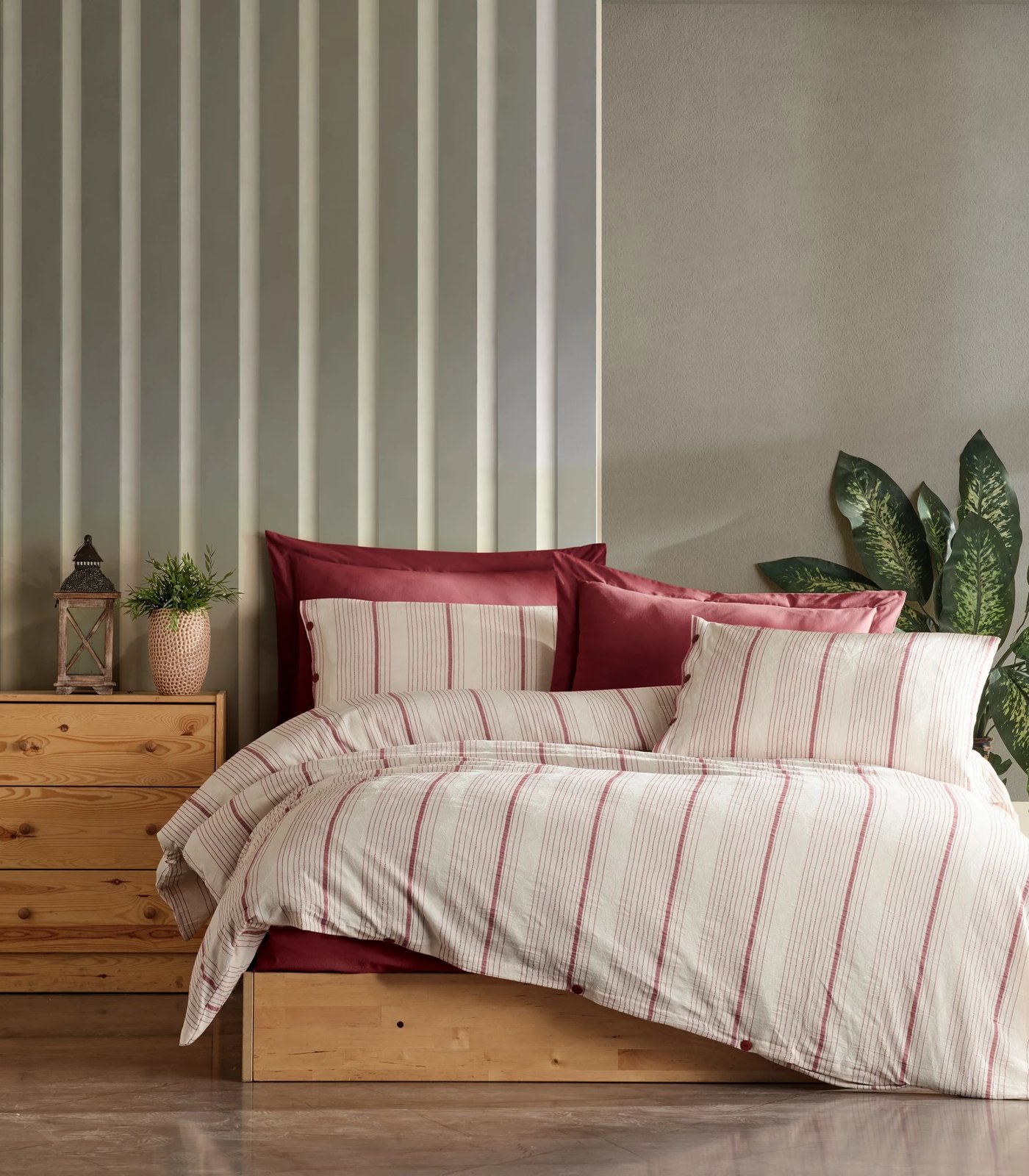 Set mbulesë për jorgan dopio, Avva, ngjyrë e kuqe e errët dhe e bardhë