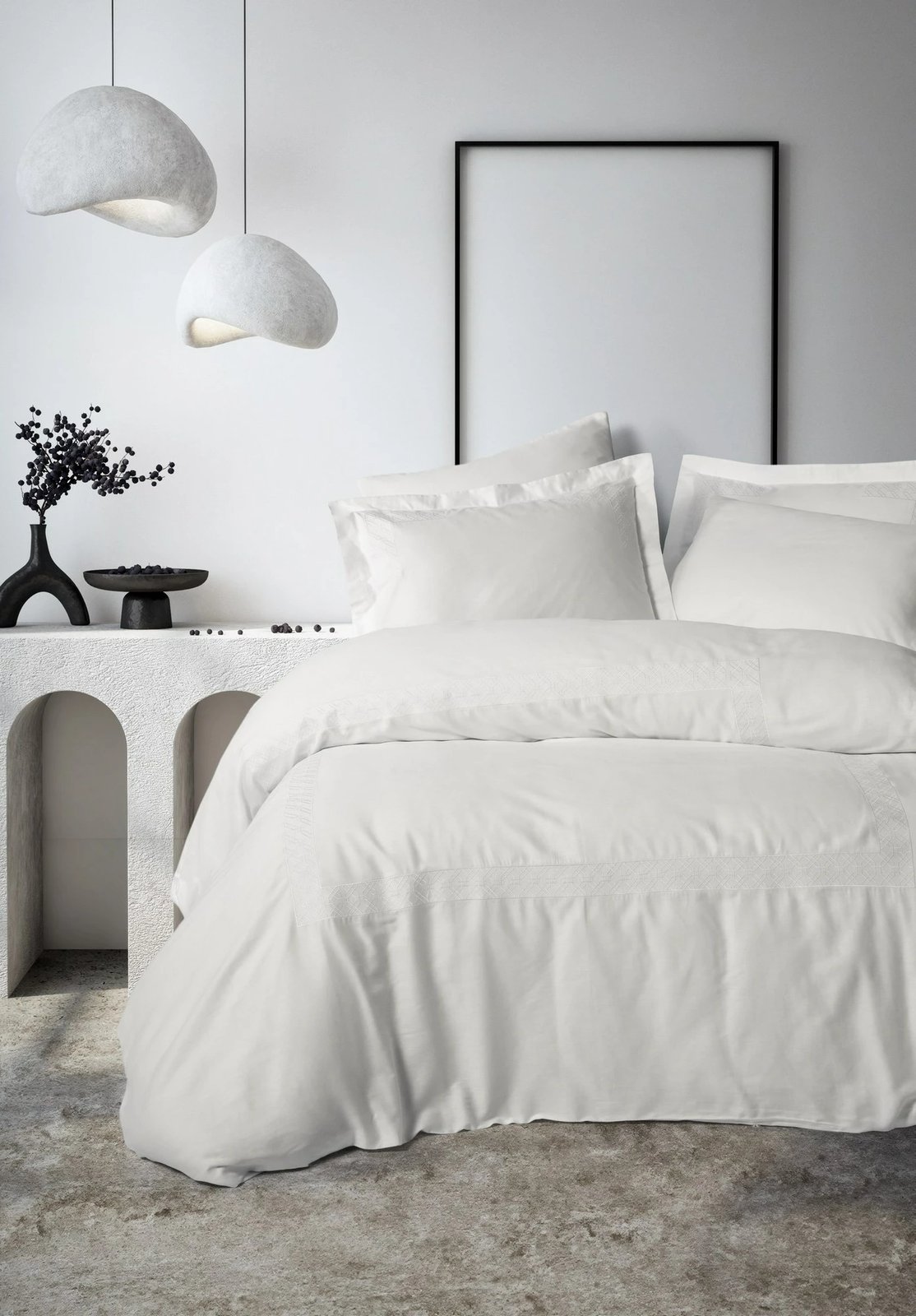 Set mbulesash për jorgan dopio, saten, L'essentiel, Galant, e bardhë