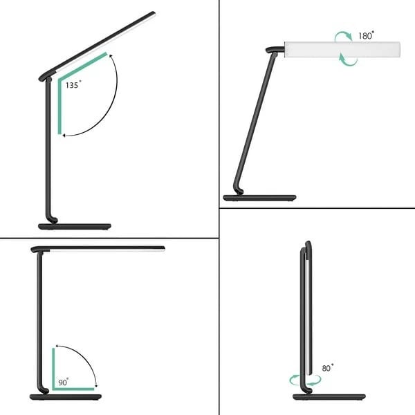 Lampë tavoline LED, AUKEY LT-T10, 12W, 3000-6500K, 7 nivele ndriçimi, 5 moda, port USB, e zezë
