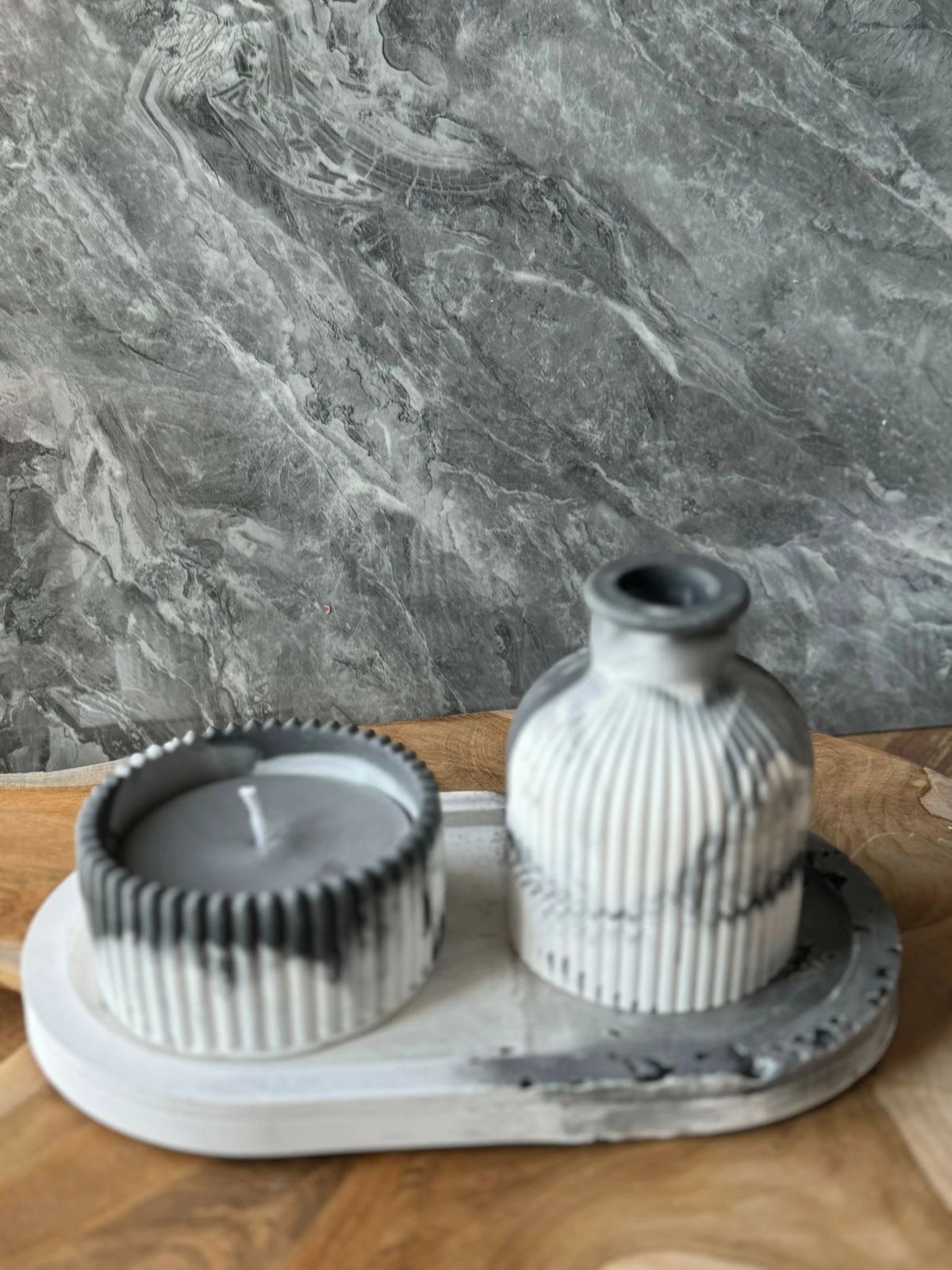 Set qirinjsh (3 copë), Evila Originals, Glamour Candle 11ST, gri dhe bardhë