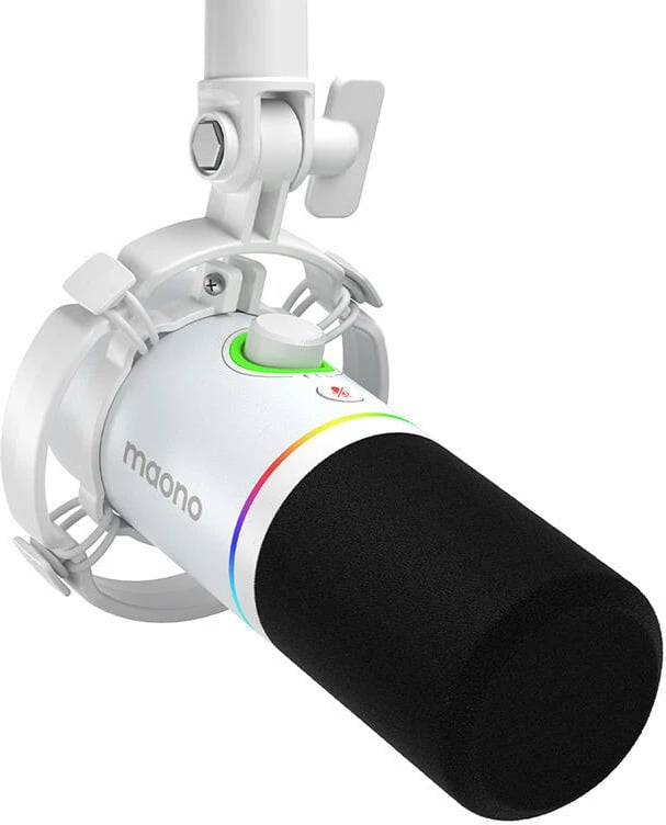 Mikrofon dinamik Maono PD200x, i bardhë, me ndriçim RGB