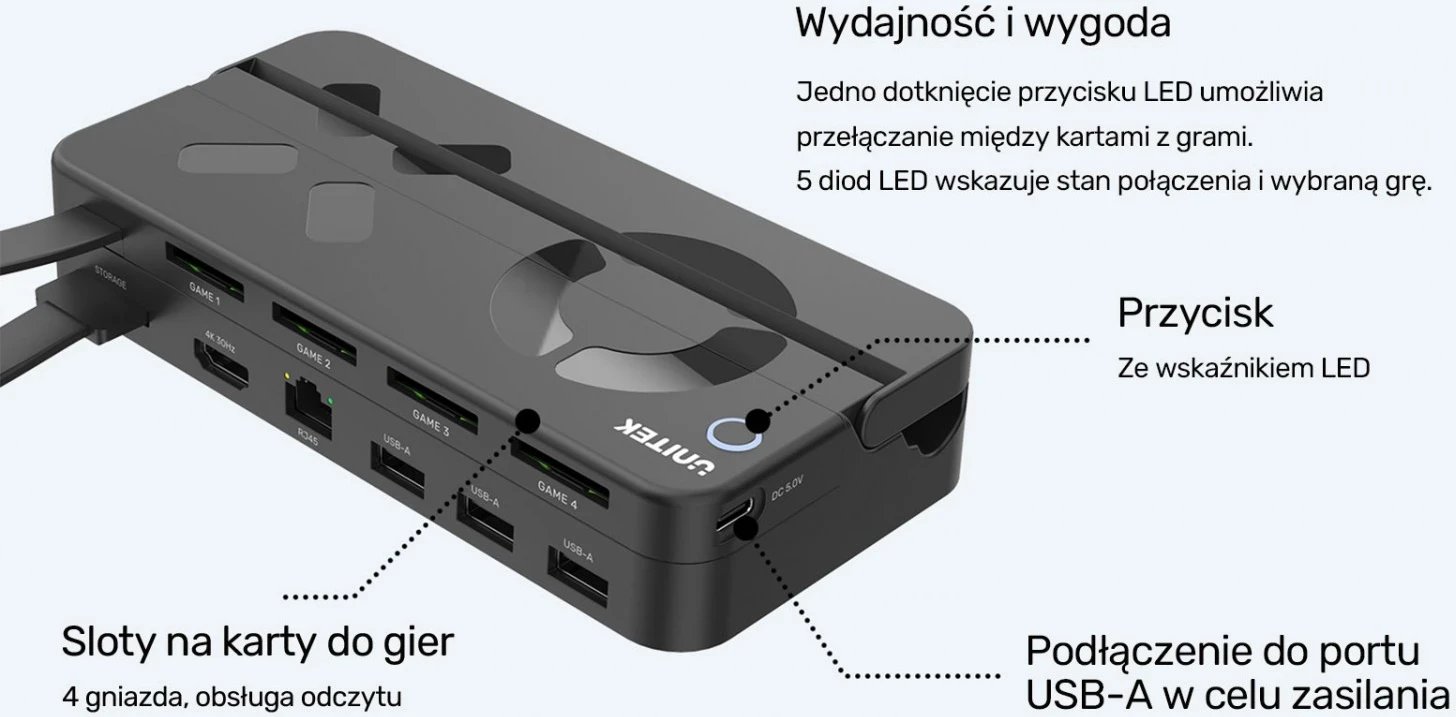 Stacioni i dokimit për Nintendo Switch Unitek, 100W 4K, i zi Stacioni i dokimit për Nintendo Switch Unitek, 100W 4K, i zi