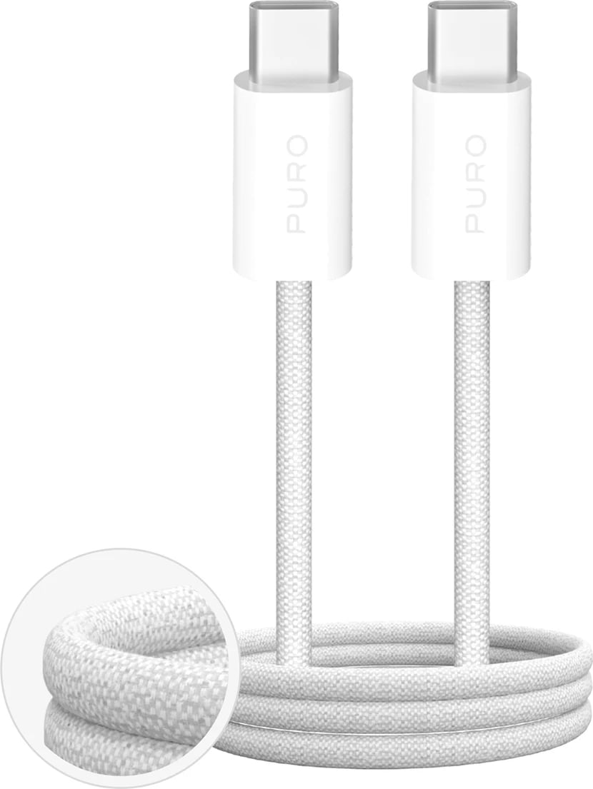 Kabllo USB-C në USB-C Puro Fabrik 4, 1m, 100W, e bardhë