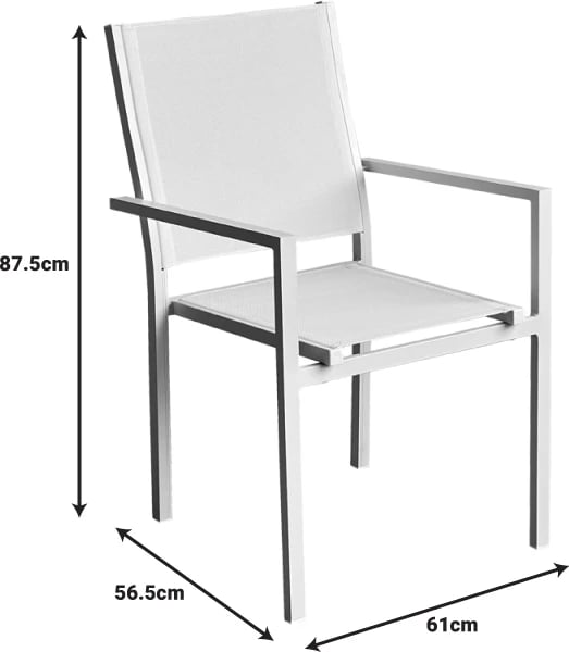 Karrige për kopsht Zacreta, alumin-tekstilen, ngjyrë e bardhë, 61x56.5x87.5cm