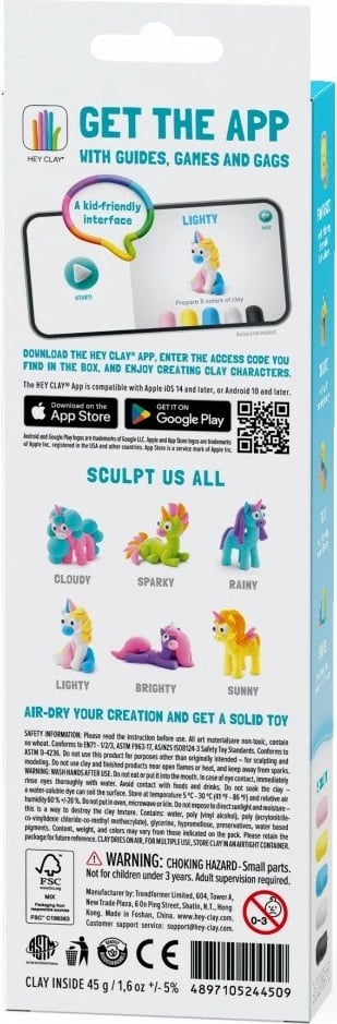 Masë modelimi Hey Clay Unicorns 3 Pack Lighty, Tm Toys, 3 kanaçe, shumëngjyrëshe