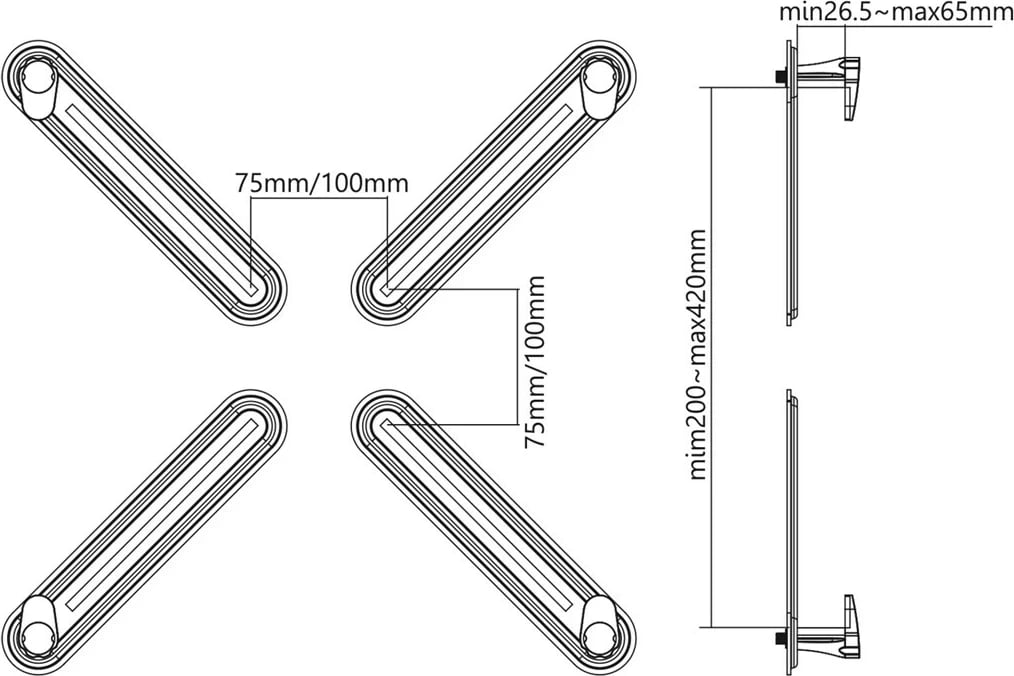 Adapter për ekran Maclean MC-899, 13-27 inç, 75x75/100x100 mm, deri 8 kg, i zi