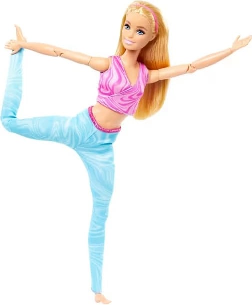 Kukull Barbie Mattel Made to Move HRH27, flokë bionde, veshje sportive rozë dhe blu