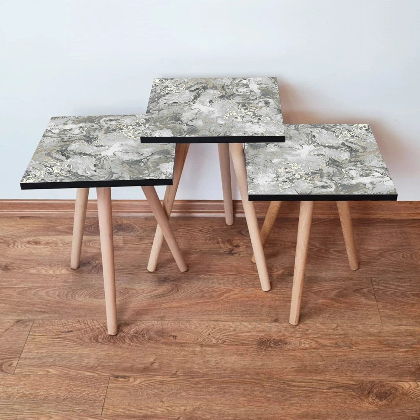 Set tavolinash ndihmëse, 3 copë, Skye Decor, gri