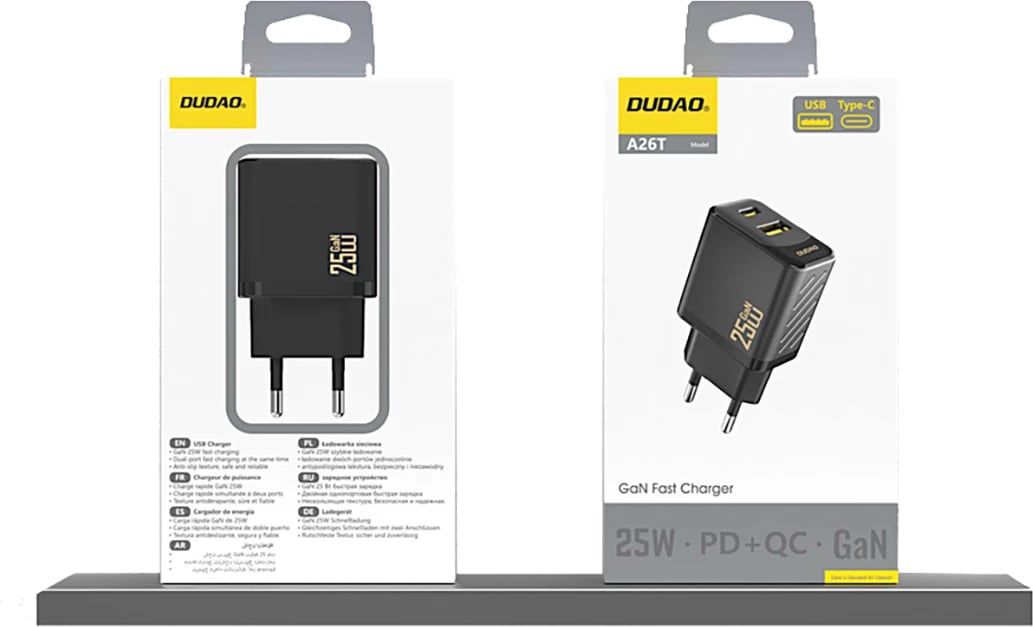 Karikues muri Dudao A26T GaN, 25W, 2 porta USB-A & USB-C, i zi