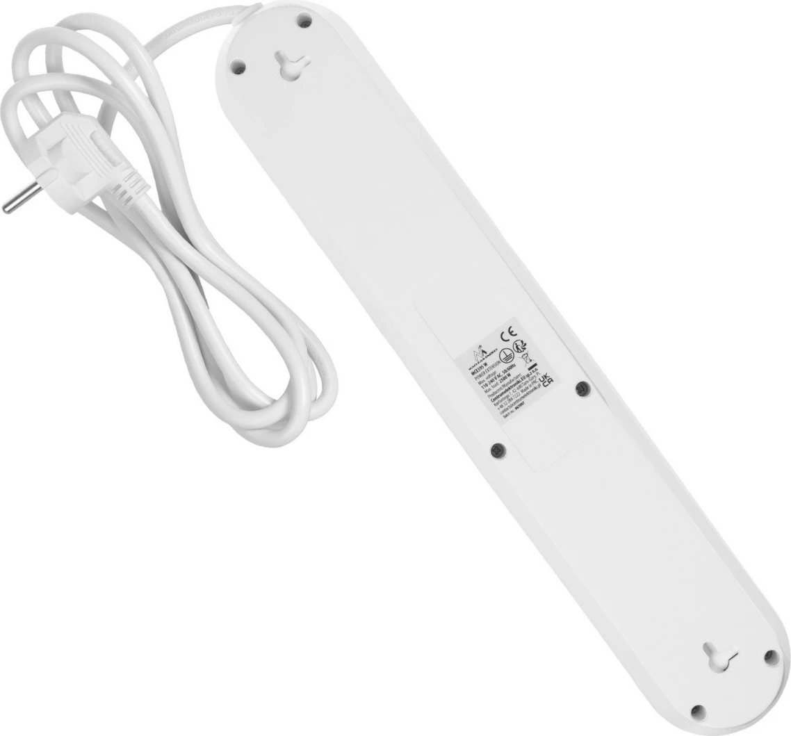 Zgjatues elektrik Maclean MCE395 W, 5 priza Schuko + 3x USB, 1.5 m, 2500W, me ndërprerës, e bardhë