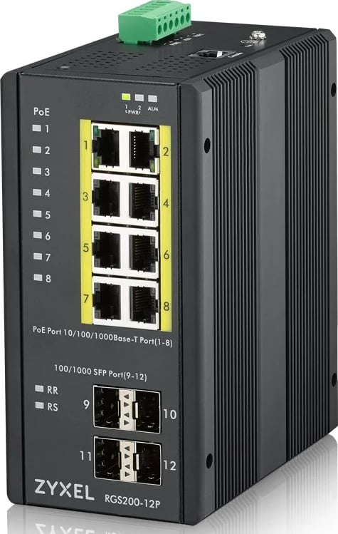 Switch i menaxhuar ZyXEL RGS200-12P, 8 porta Gigabit Ethernet, 4 porta SFP, PoE+, Metal, i zi