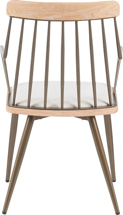 Karrige me mbështetëse Posse, metal bronzi, dru i bardhë, stof bezhë, 52x59x83cm