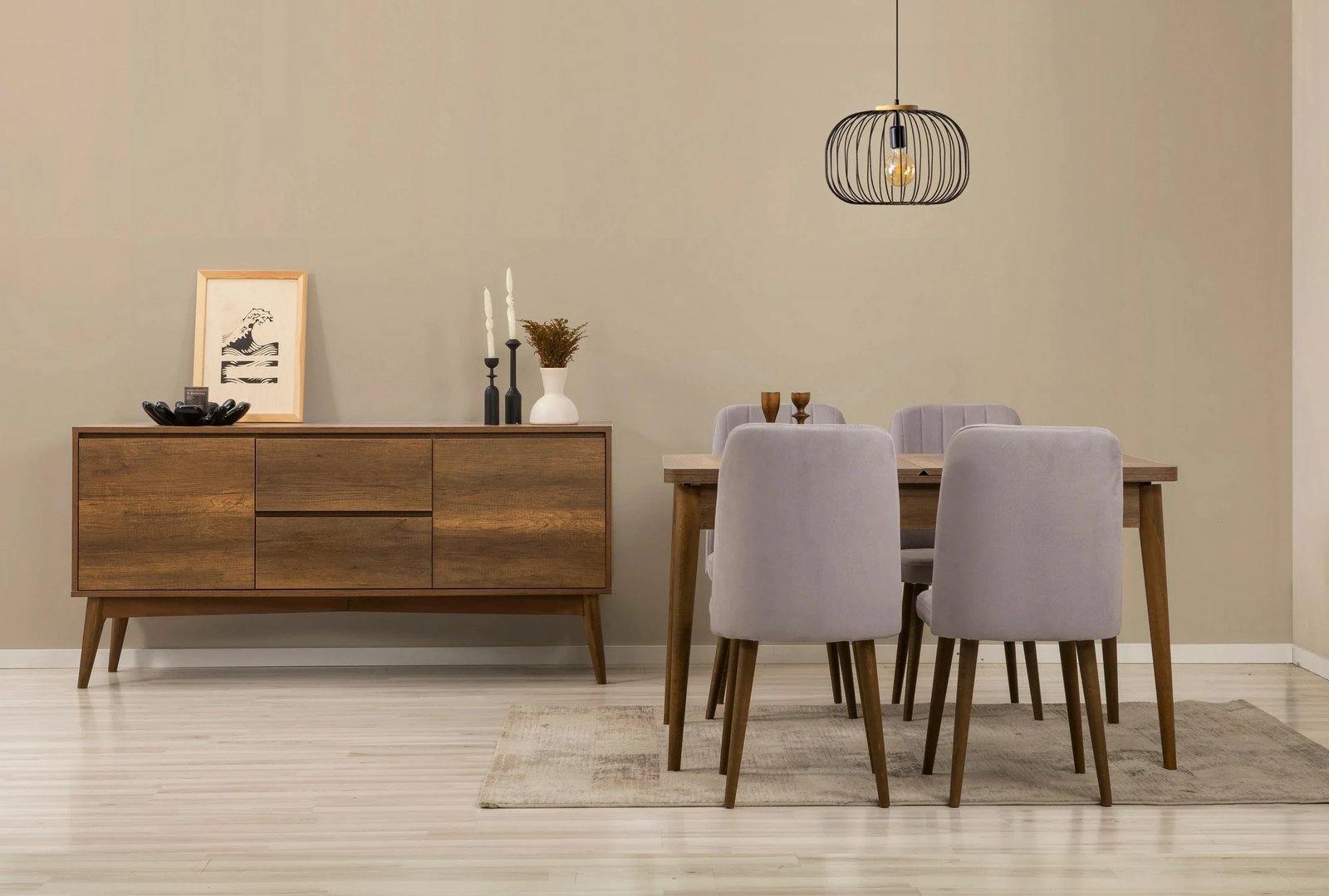 Set tavoline ngrënie me karrige dhe konsol (6 copë), Skye Decor, Vina 01 0701, ngjyrë arre, gri