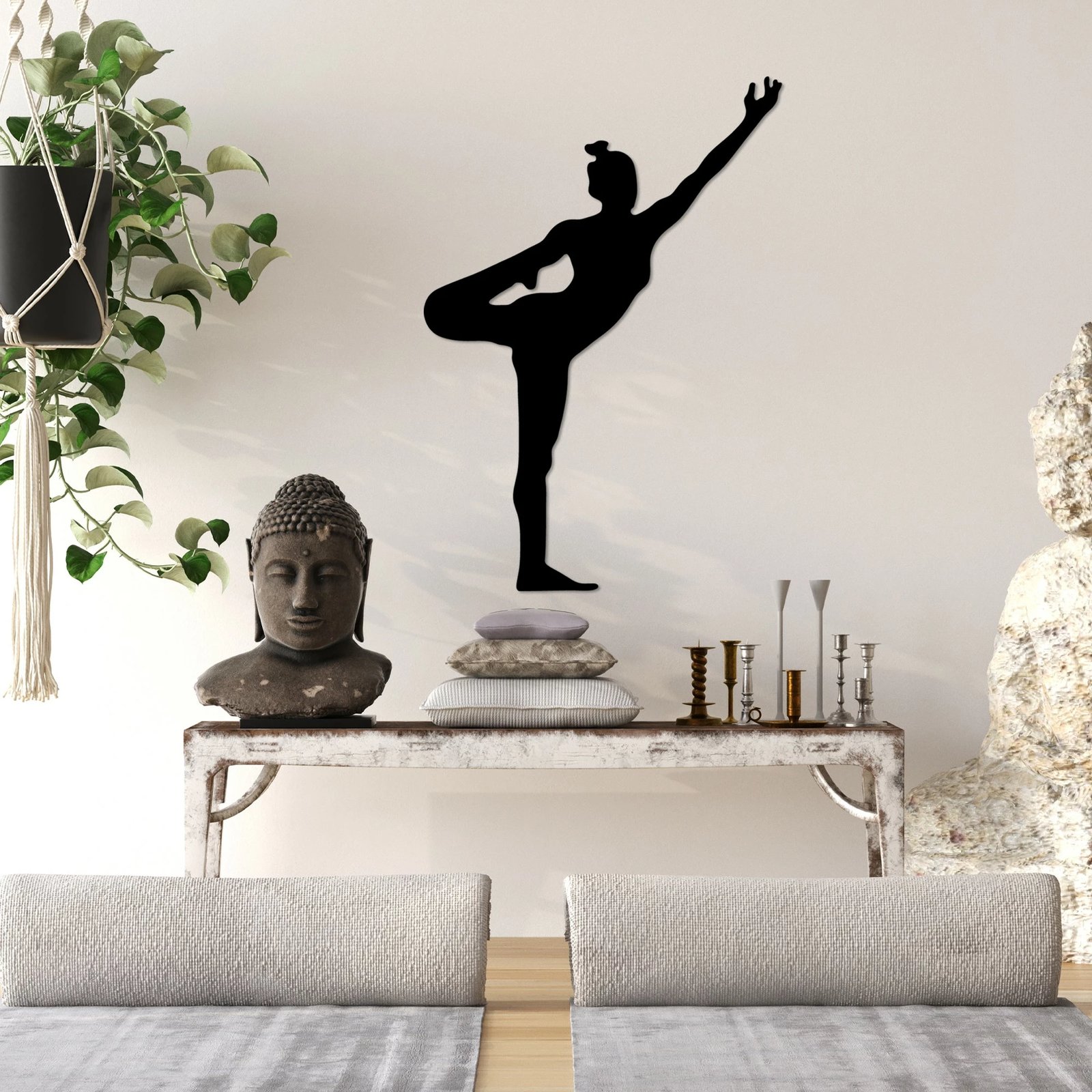 Aksesor dekorativ metalik për mur, Wallity Yoga 19, ngjyrë e zezë, 42x60cm