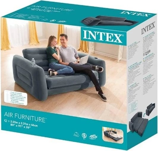Divan i fryrë Intex Double Foldable Flocked Sofa, PVC, Gri