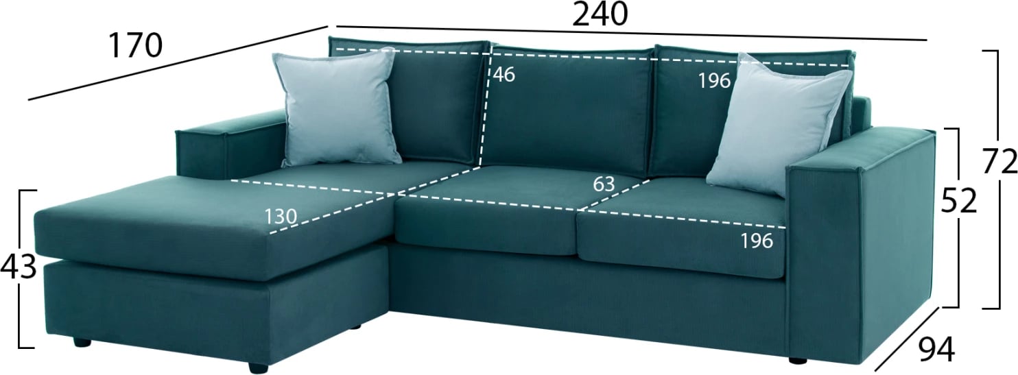 Divan këndor MONACO, FH3257.05, ndërrueshëm, rezistent ndaj ujit, 240x170x86 cm