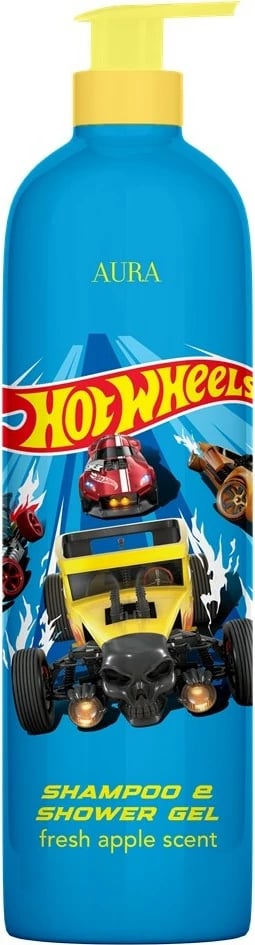 Shampon & Xhel për dush për fëmijë Aura Hot Wheels për djem mollë e freskët 1000ml