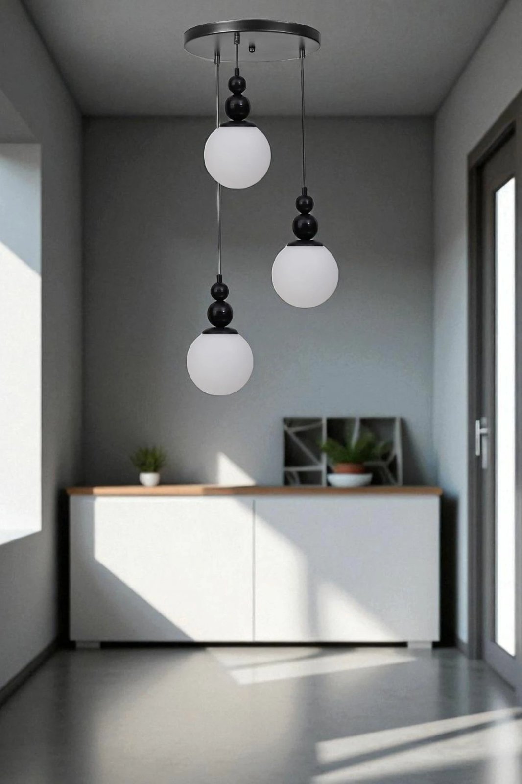 Llambadar Opviq, 9052-3, metal dhe qelq, e bardhë dhe e zezë