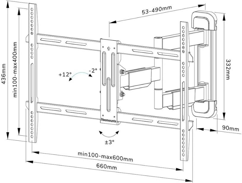Mbajtëse muri Neomounts WL40-550BL16 për TV/monitor 40-65", Metal, E zezë