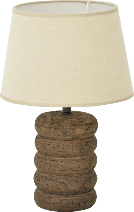 Llambë tavoline Graike, bazë qeramike, ngjyrë gri antike, abazhur bezhë, D26x37cm