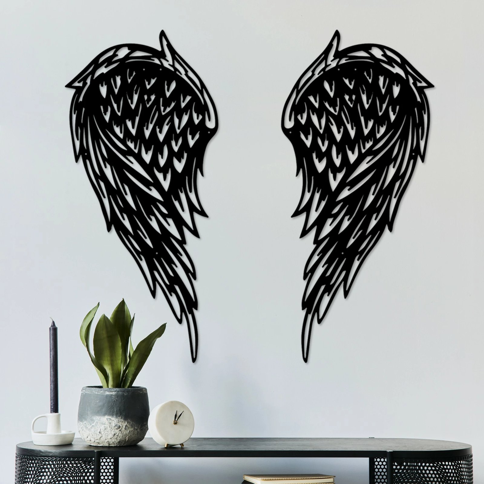 Aksesor dekorativ metalik për mur Wallity, Alato-1, 2 copë, ngjyrë e zezë