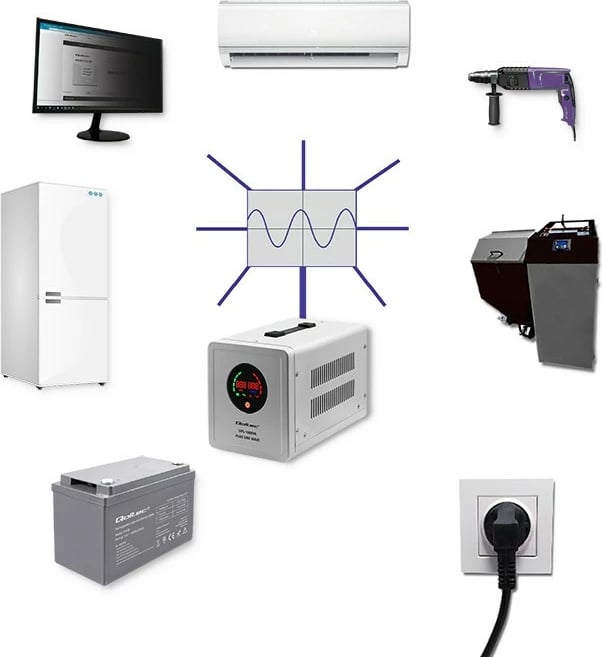 UPS Qoltec 1000VA 700W Pure Sine Wave, Gri UPS Qoltec 1000VA 700W Pure Sine Wave, Gri