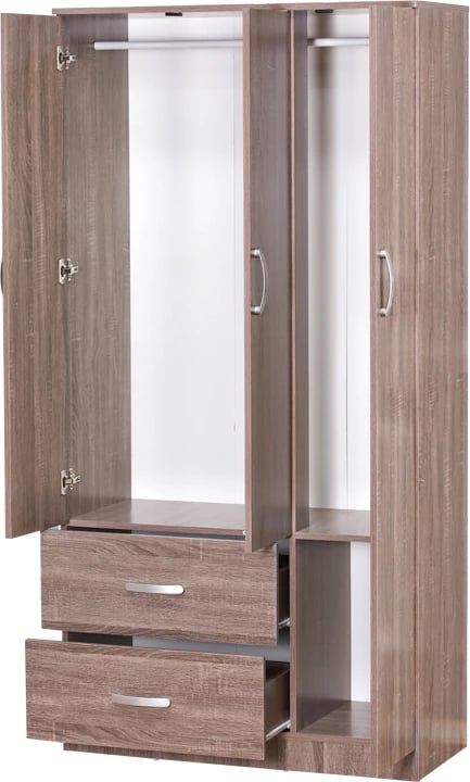 Dollap Zelia me 2 dyer dhe sirtarë, ngjyrë arre, 90x42x180cm